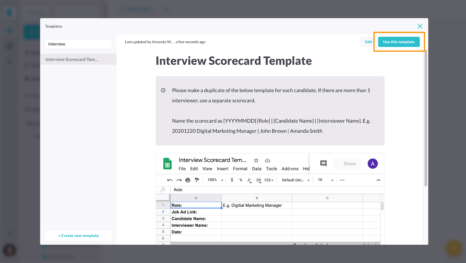 Interview Scorecard Template