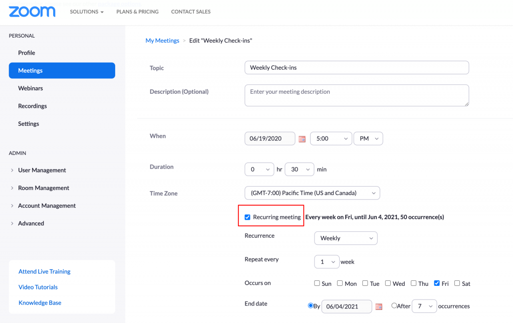 Recurring Meetings on Zoom