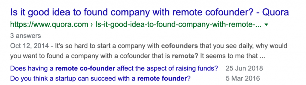 remote co-founders google search results