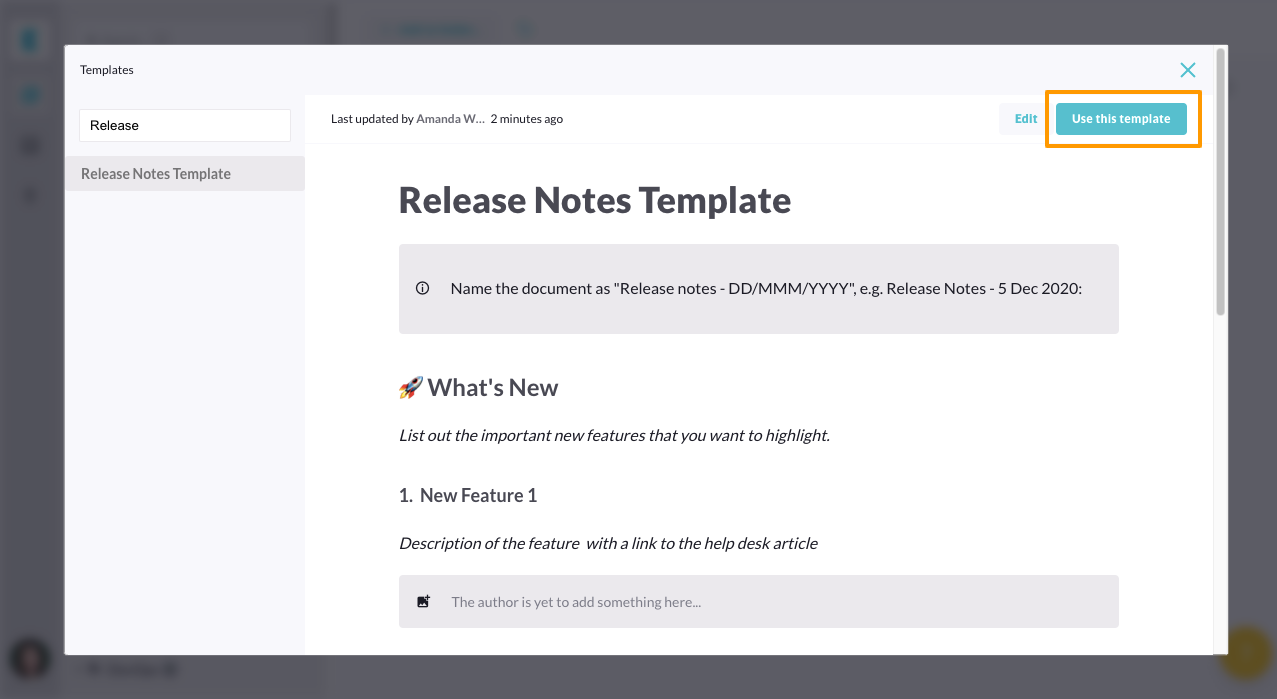Product release notes template