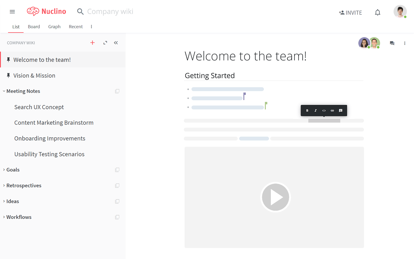 Knowledge base tool - Nuclino