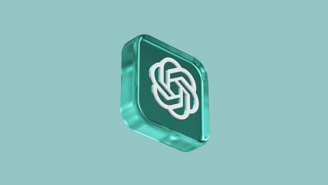3D ChatGPT logo icon rendered in glass on a teal background